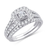 EternalDia 10K White Gold Diamond Split Shank Halo Bridal Set Ring (1 cttw,I2-I3/IJ) - EternalDia