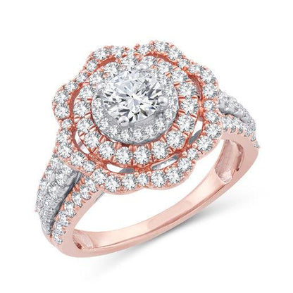 EternalDia 2.00 CT WT Diamond Floral Halo Engagement Rings In 10kt Two-Tone Gold (IJ/I2I3) - EternalDia