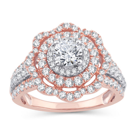 EternalDia 2.00 CT WT Diamond Floral Halo Engagement Rings In 10kt Two-Tone Gold (IJ/I2I3) - EternalDia