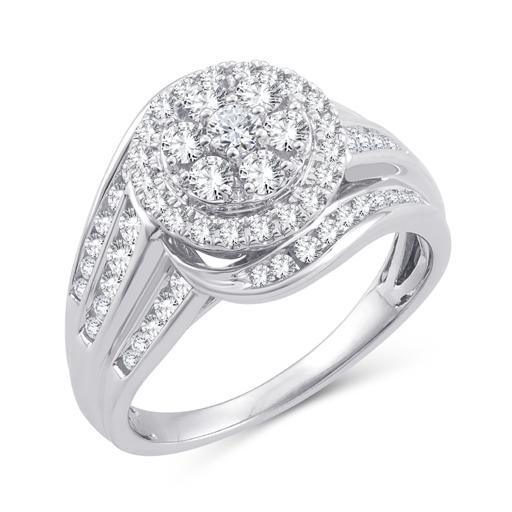 EternalDia 1.00 Ct. Wt. Round Diamond Halo Swirl Wrap-Style Bridal Set in 10K White Gold - EternalDia