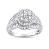 EternalDia 1.00 Ct. Wt. Round Diamond Halo Swirl Wrap-Style Bridal Set in 10K White Gold - EternalDia
