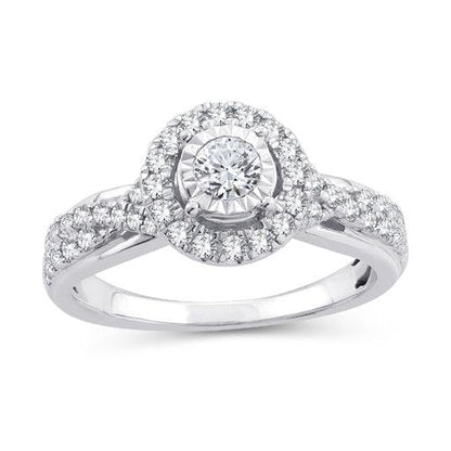 EternalDia 3/4 Ct.Wt. Round Diamond Halo Criss-Cross Engagement Ring - EternalDia