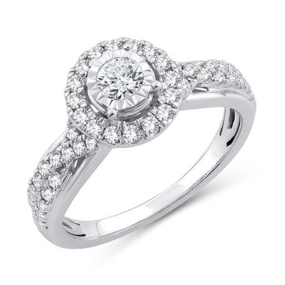 EternalDia 3/4 Ct.Wt. Round Diamond Halo Criss-Cross Engagement Ring - EternalDia