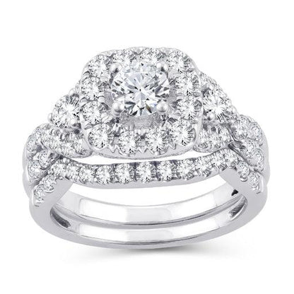 EternalDia 2 Cttw Diamond Cushion Frame Twisted Infinity Halo Bridal Set In 10kt White Gold (IJ/I2I3) - EternalDia