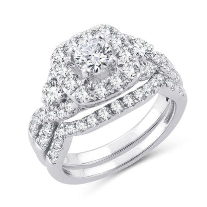 EternalDia 2 Cttw Diamond Cushion Frame Twisted Infinity Halo Bridal Set In 10kt White Gold (IJ/I2I3) - EternalDia