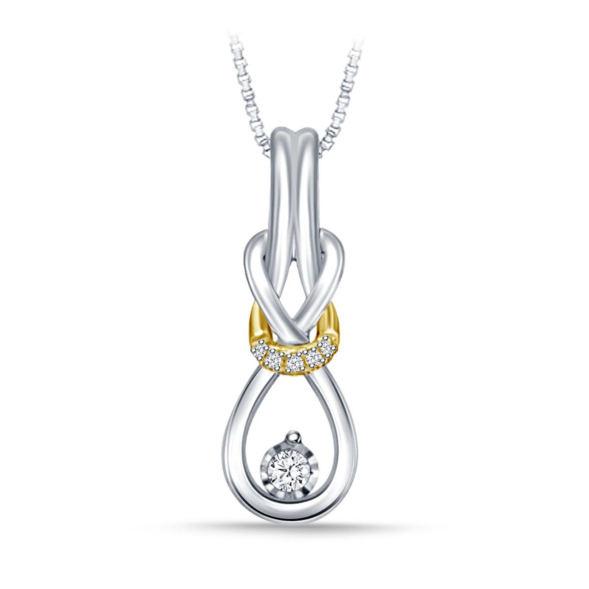 EternalDia Real Diamond Love Knot Pendant and Ring Ensemble Set in 925 Silver & 10Kt Yellow Gold Two Toned. - EternalDia