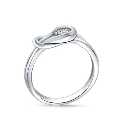 EternalDia Real Diamond Love Knot Earring and Ring Ensemble Set in 925 Sterling Silver. - EternalDia