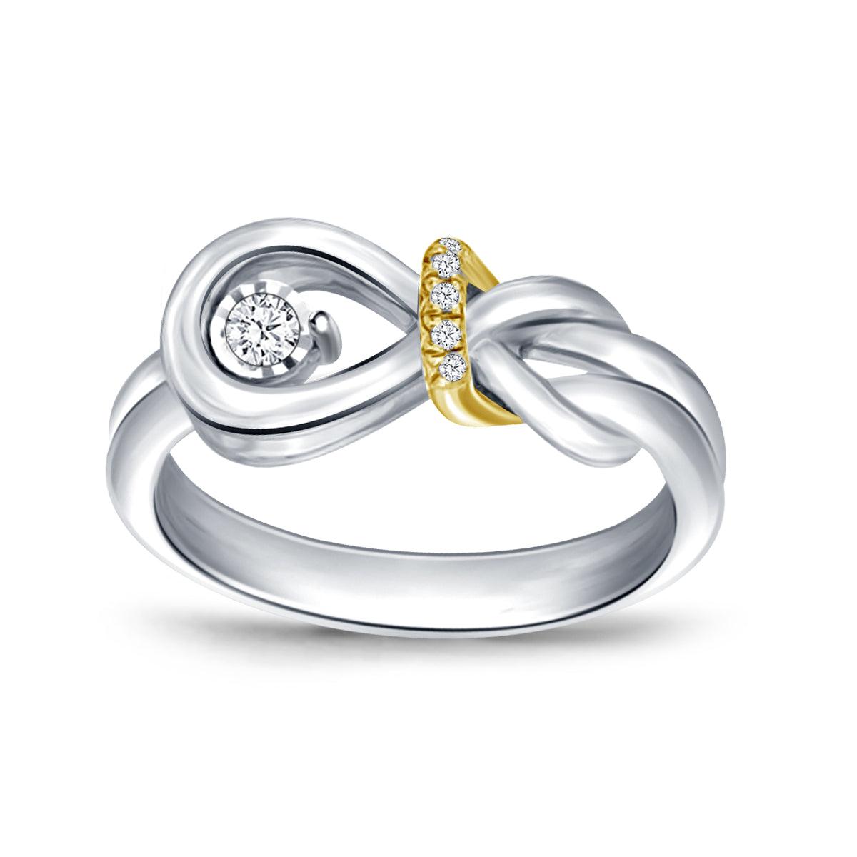 EternalDia Real Diamond Love Knot Pendant and Ring Ensemble Set in 925 Silver & 10Kt Yellow Gold Two Toned. - EternalDia