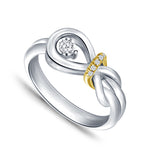 EternalDia Real Diamond Love Knot Pendant and Ring Ensemble Set in 925 Silver & 10Kt Yellow Gold Two Toned. - EternalDia