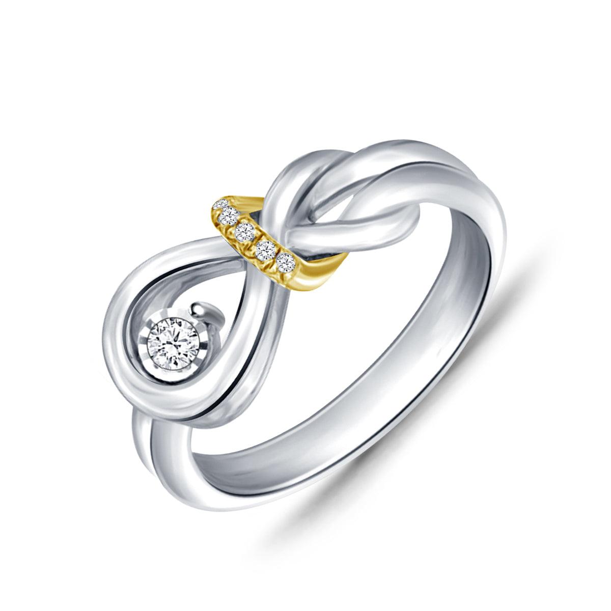 EternalDia Real Diamond Love Knot Pendant and Ring Ensemble Set in 925 Silver & 10Kt Yellow Gold Two Toned. - EternalDia