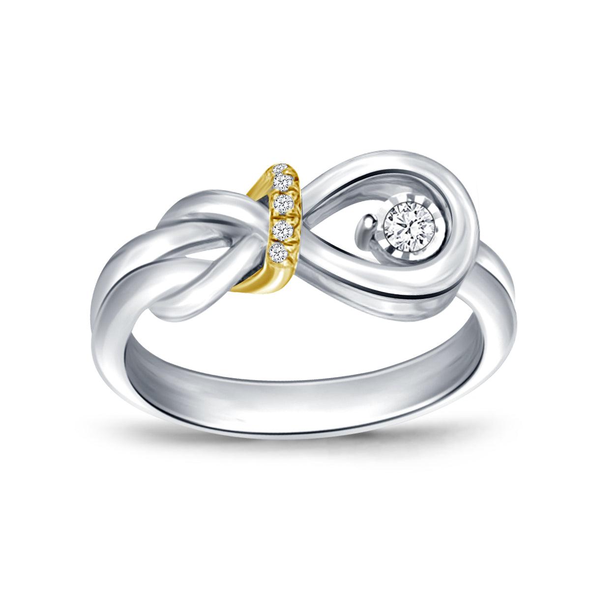 EternalDia Real Diamond Love Knot Pendant and Ring Ensemble Set in 925 Silver & 10Kt Yellow Gold Two Toned. - EternalDia