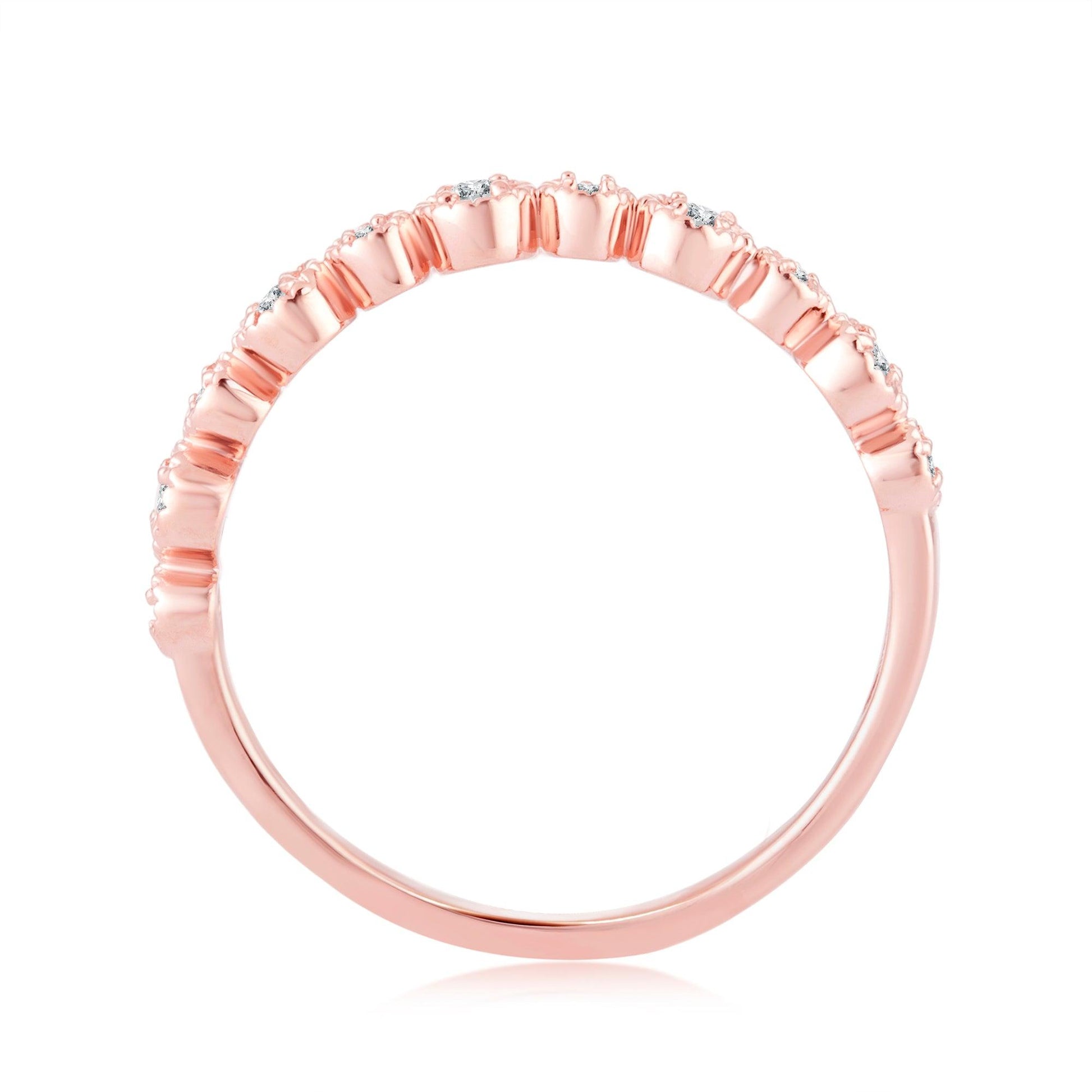 EternalDia 0.11 Cttw Diamond Alternating Band Stackable Vintage Expression Ring In 10k Rose Gold - EternalDia