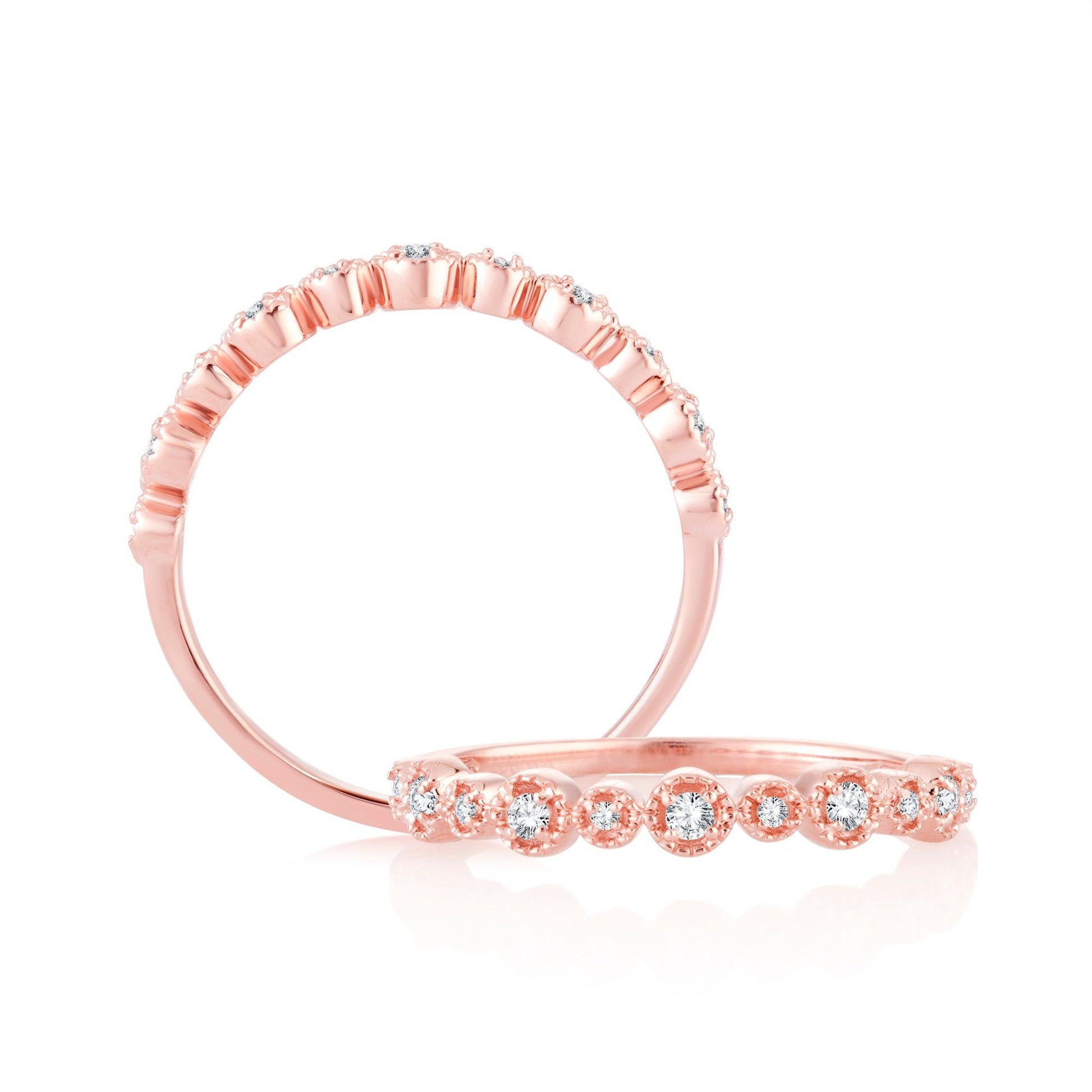 EternalDia 0.11 Cttw Diamond Alternating Band Stackable Vintage Expression Ring In 10k Rose Gold - EternalDia