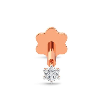 EternalDia 2.4mm Diamond Nose Stud/Lip Labret/Screw Ring Piercing 14K Rose Gold 18 & 19.5 Gauge (GH/I1-I2)