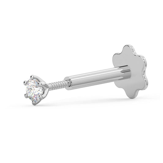 EternalDia 2.4mm Diamond Nose Stud/Lip Labret/Screw Ring Piercing Pin Bone 14Kt White Gold 18/19.5 Gauge (GH/I1-I2)