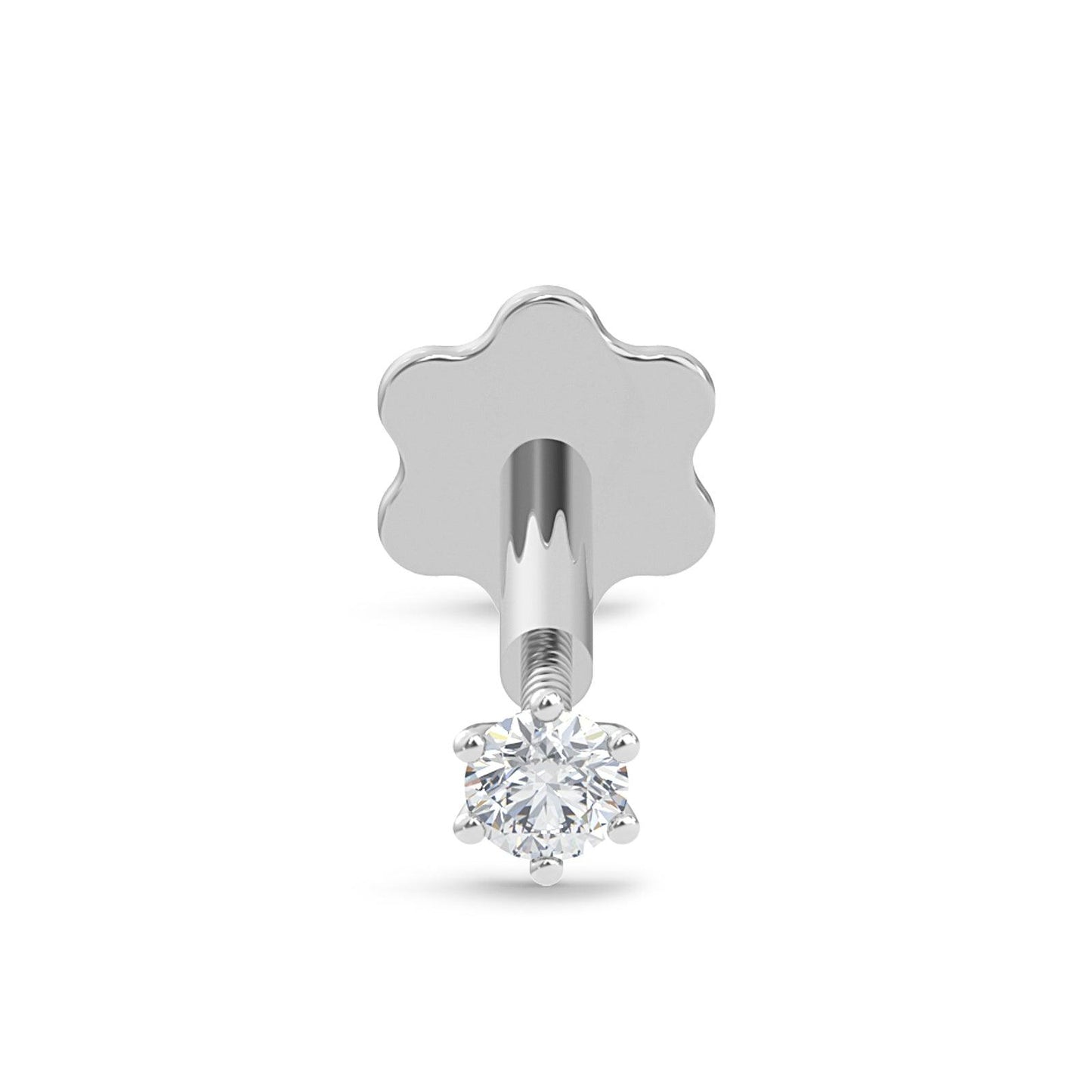 EternalDia 2.4mm Diamond Nose Stud/Lip Labret/Screw Ring Piercing Pin Bone 14Kt White Gold 18/19.5 Gauge (GH/I1-I2)