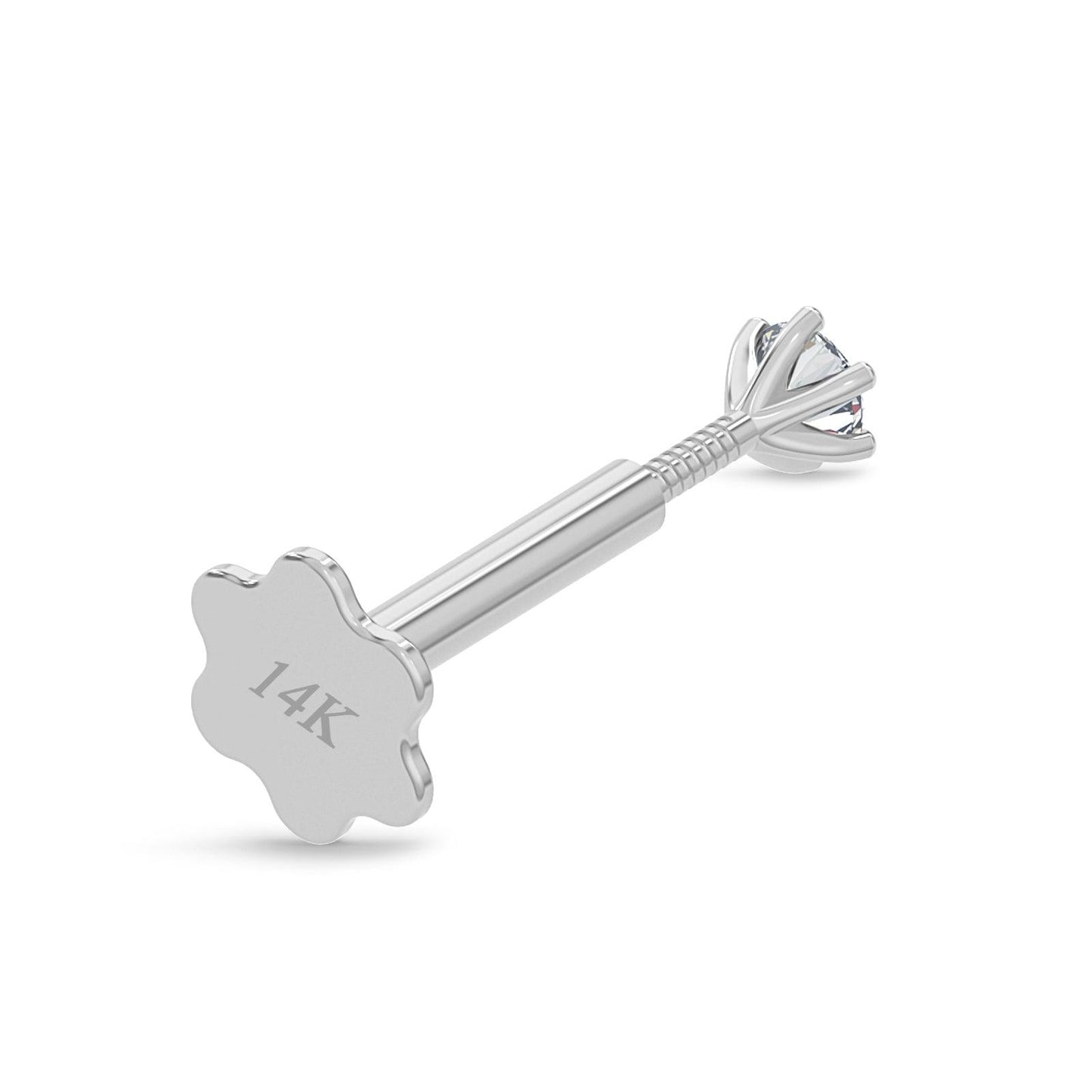 EternalDia 2.4mm Diamond Nose Stud/Lip Labret/Screw Ring Piercing Pin Bone 14Kt White Gold 18/19.5 Gauge (GH/I1-I2)