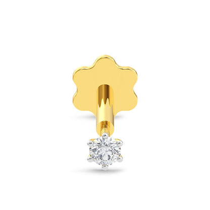 EternalDia 2.4mm Diamond Nose Stud/Lip Labret/Screw Ring Piercing Pin Bone 14Kt Gold 18 Gauge (GH/I1-I2)