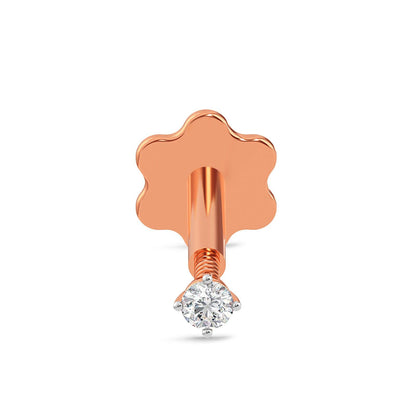 EternalDia 2.3mm Diamond Nose Stud/Lip Labret/Screw Ring Piercing Pin Bone 14k Rose Gold 18 & 19.5 Gauge (GH/I1-I2)