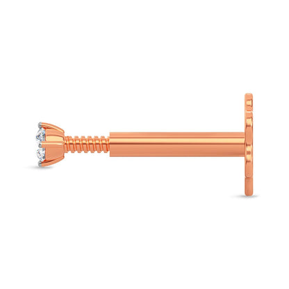 EternalDia 2.3mm Diamond Nose Stud/Lip Labret/Screw Ring Piercing Pin Bone 14k Rose Gold 18 & 19.5 Gauge (GH/I1-I2)
