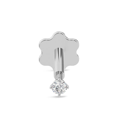 EternalDia 2.3mm Diamond Nose Stud/Lip Labret/Screw Ring Piercing Pin Bone 14k White Gold 18 & 19.5 Gauge (GH/I1-I2)