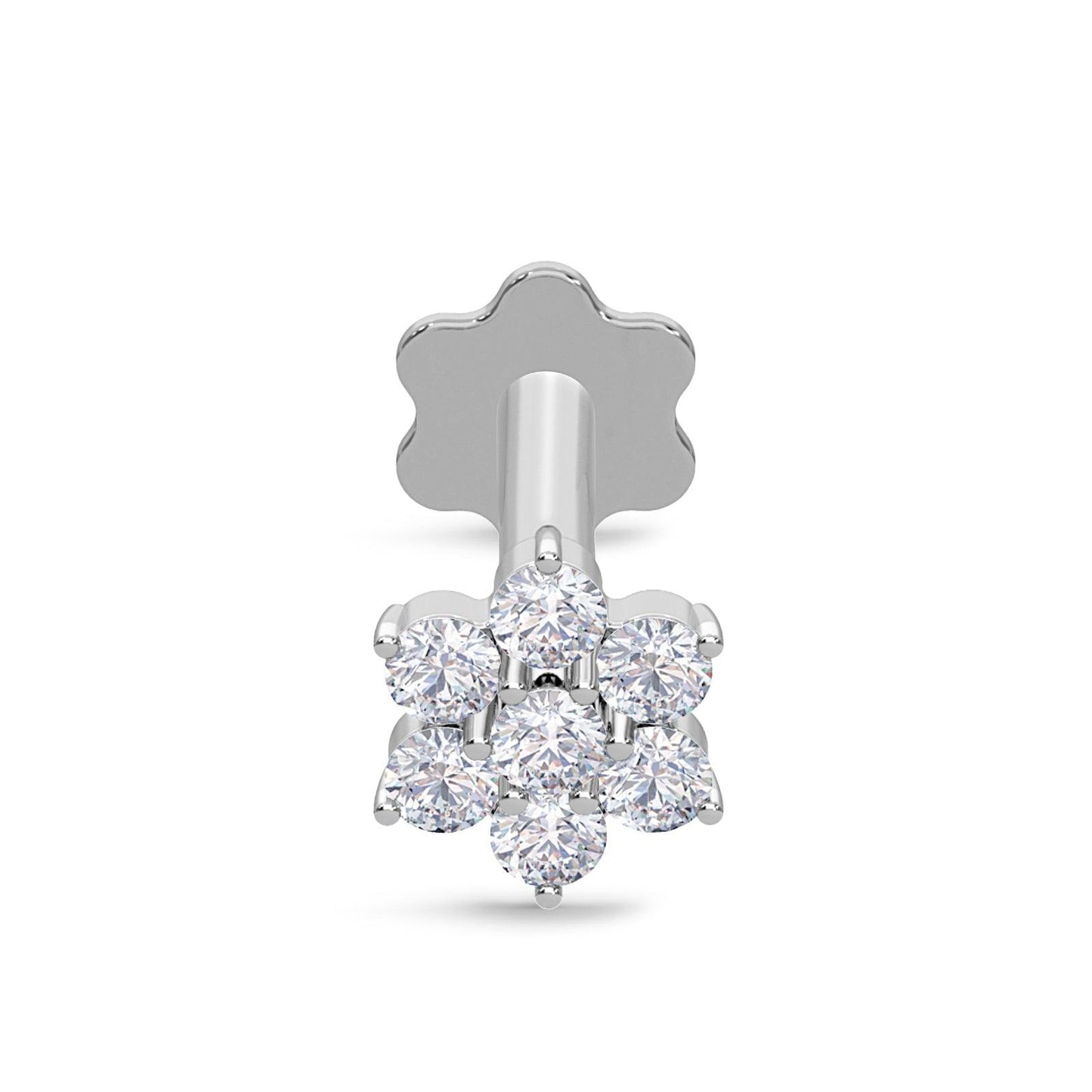 EternalDia Diamond Flower Nose Piercing Pin Screw Ring Stud 4.25mm 14k White Gold 18 & 19.5 Gauge (G H Color/ I1-I2Clarity)