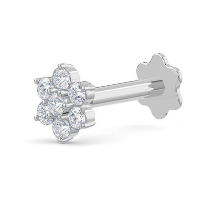 EternalDia Flower Diamond Nose Stud Pin Screw Nose Ring Stud 4.25mm 14k White Gold 18 Gauge Diamond Color G-H/ Diamond Clarity I1-I2