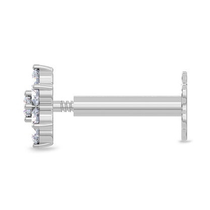 EternalDia Flower Diamond Nose Stud Pin Screw Nose Ring Stud 4.25mm 14k White Gold 18 Gauge Diamond Color G-H/ Diamond Clarity I1-I2