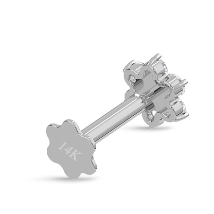 EternalDia Flower Diamond Nose Stud Pin Screw Nose Ring Stud 4.25mm 14k White Gold 18 Gauge Diamond Color G-H/ Diamond Clarity I1-I2