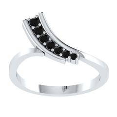 EternalDia Round 0.5 Ct Black D/VVS1 Diamond 14k Finish Sterling Silver Curved Line Ring - EternalDia
