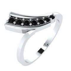 EternalDia Round 0.5 Ct Black D/VVS1 Diamond 14k Finish Sterling Silver Curved Line Ring - EternalDia