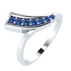 EternalDia Round 0.5 Ct Blue D/VVS1 Diamond 14k Finish Sterling Silver Curved Line Ring - EternalDia