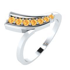 EternalDia Round 0.5ct Yellow D/VVS1 Diamond 14k Finish Sterling Silver Curved Line Ring - EternalDia