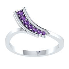 EternalDia Round 0.5ct Purple D/VVS1 Diamond 14k Finish Sterling Silver Curved Line Ring - EternalDia