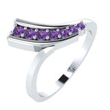 EternalDia Round 0.5ct Purple D/VVS1 Diamond 14k Finish Sterling Silver Curved Line Ring - EternalDia