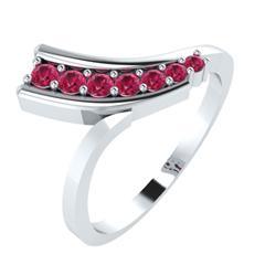 EternalDia Round 0.5 Ct Red D/VVS1 Diamond 14k Finish Sterling Silver Curved Line Ring - EternalDia