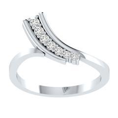 EternalDia Round 0.5 Ct White D/VVS1 Diamond 14k Finish Sterling Silver Curved Line Ring - EternalDia