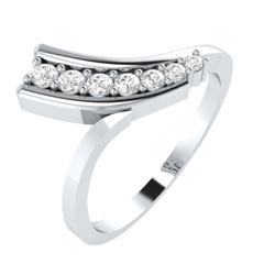 EternalDia Round 0.5 Ct White D/VVS1 Diamond 14k Finish Sterling Silver Curved Line Ring - EternalDia