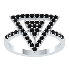 EternalDia Round 0.75Ct Black D/VVS1 Diamond 14k Finish Sterling Silver Triangle Shape Ring - EternalDia