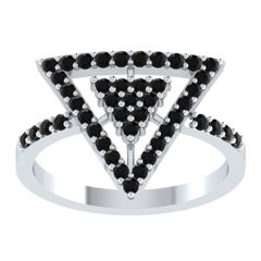 EternalDia Round 0.75Ct Black D/VVS1 Diamond 14k Finish Sterling Silver Triangle Shape Ring - EternalDia