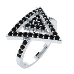 EternalDia Round 0.75Ct Black D/VVS1 Diamond 14k Finish Sterling Silver Triangle Shape Ring - EternalDia