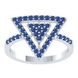 EternalDia Round 0.75Ct Blue D/VVS1 Diamond 14k Finish Sterling Silver Triangle Shape Ring - EternalDia