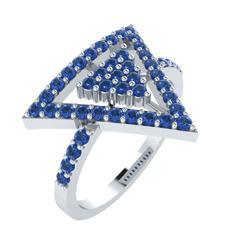 EternalDia Round 0.75Ct Blue D/VVS1 Diamond 14k Finish Sterling Silver Triangle Shape Ring - EternalDia