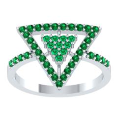 EternalDia Round 0.75Ct Green D/VVS1 Diamond 14k Finish Sterling Silver Triangle Shape Ring - EternalDia