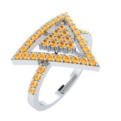 EternalDia Round 0.75Ct Yellow D/VVS1 Diamond 14k Finish Sterling Silver Triangle Ring - EternalDia