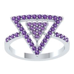 EternalDia Round 0.75Ct Purple D/VVS1 Diamond 14k Finish Sterling Silver Triangle Ring - EternalDia