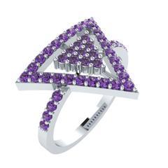 EternalDia Round 0.75Ct Purple D/VVS1 Diamond 14k Finish Sterling Silver Triangle Ring - EternalDia