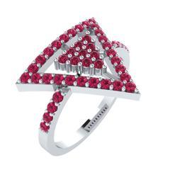 EternalDia Round 0.75 Ct Red D/VVS1 Diamond 14k Finish Sterling Silver Triangle Shape Ring - EternalDia