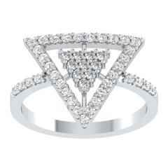 EternalDia Round 0.75Ct White D/VVS1 Diamond 14k Finish Sterling Silver Triangle Shape Ring - EternalDia