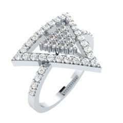 EternalDia Round 0.75Ct White D/VVS1 Diamond 14k Finish Sterling Silver Triangle Shape Ring - EternalDia